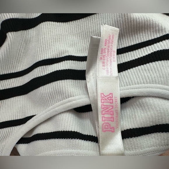 PINK Victoria’s Secret Striped Ribbed Crop Bralette Top Built-In Padding Size M - Picture 5 of 6